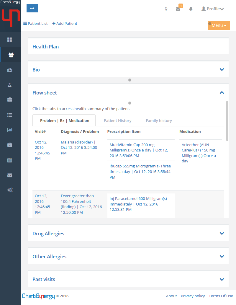 Chart synergy electronic medical records patient view page